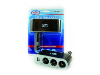 Разветвитель прикуривателя (зарядное устройство) 3-ой + 1 выход USB